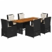 Set de comedor de jardín 7 pzas y cojines ratán sintético negro