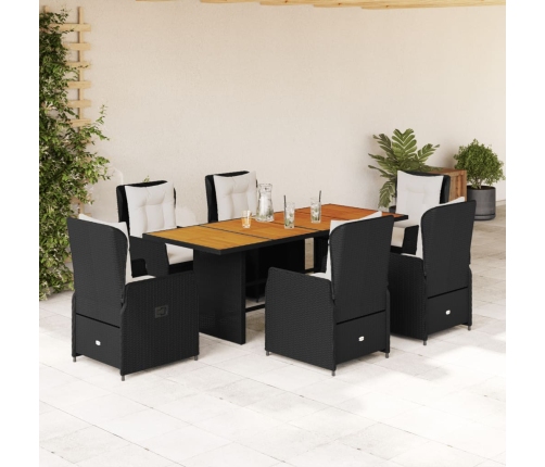 Set de comedor de jardín 7 pzas y cojines ratán sintético negro