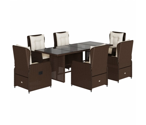 Set comedor de jardín 7 pzas con cojines ratán sintético marrón