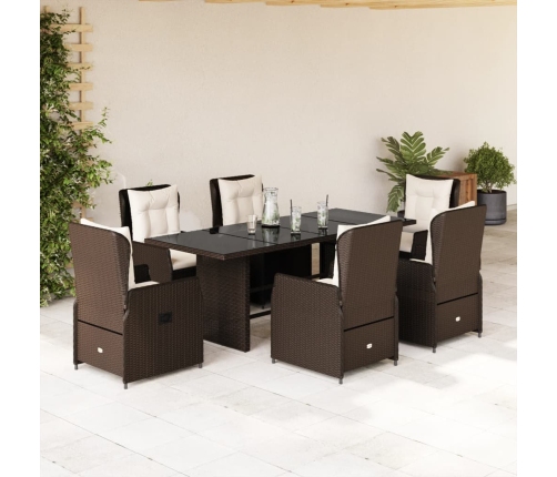 Set comedor de jardín 7 pzas con cojines ratán sintético marrón