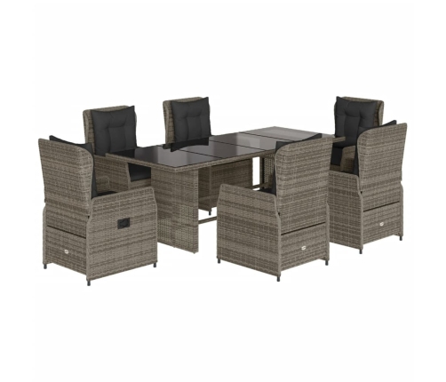 Set comedor jardín 7 pzas y cojines ratán sintético gris