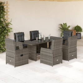 Set comedor jardín 7 pzas y cojines ratán sintético gris