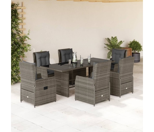 Set comedor jardín 7 pzas y cojines ratán sintético gris