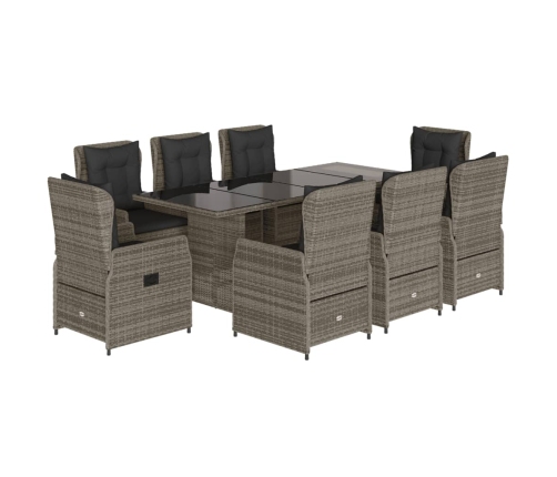 Set comedor jardín 9 pzas y cojines ratán sintético gris