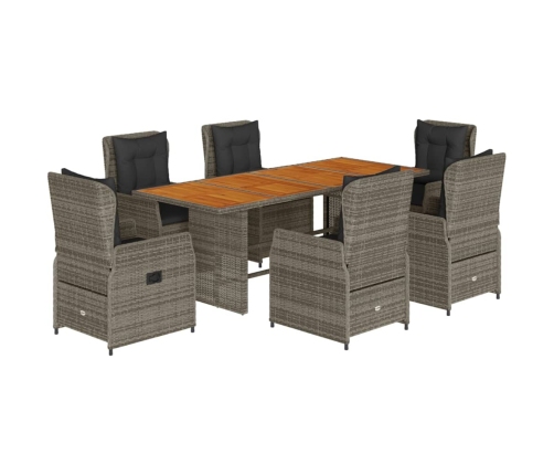 Set comedor jardín 7 pzas y cojines ratán sintético gris