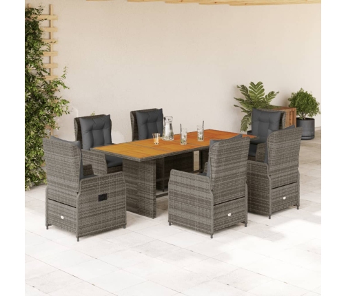 Set comedor jardín 7 pzas y cojines ratán sintético gris
