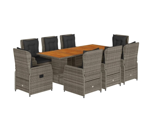 Set comedor jardín 9 pzas y cojines ratán sintético gris