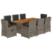 Set comedor jardín 9 pzas y cojines ratán sintético gris