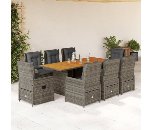 Set comedor jardín 9 pzas y cojines ratán sintético gris