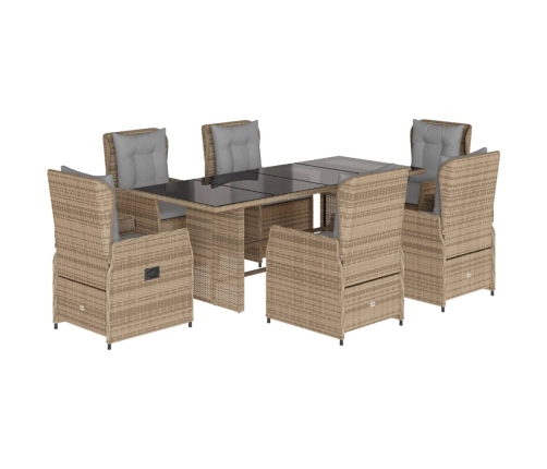 Set comedor de jardín 7 pzas con cojines ratán sintético beige