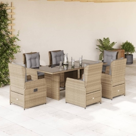 Set comedor de jardín 7 pzas con cojines ratán sintético beige