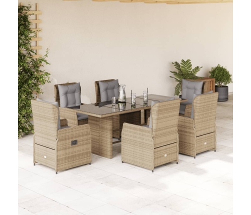 Set comedor de jardín 7 pzas con cojines ratán sintético beige