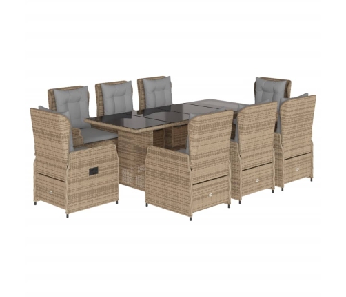 Set comedor de jardín 9 pzas con cojines ratán sintético beige