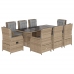 Set comedor de jardín 9 pzas con cojines ratán sintético beige