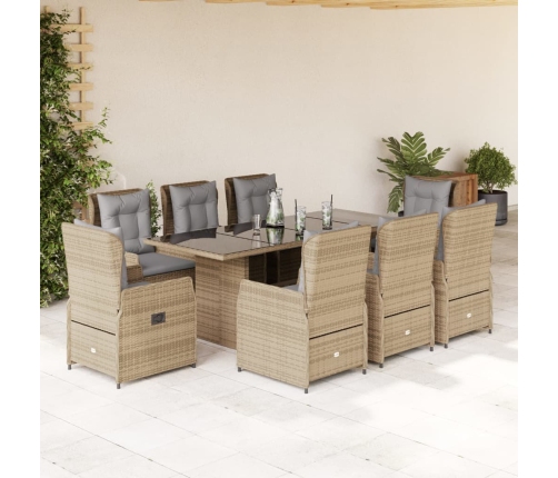 Set comedor de jardín 9 pzas con cojines ratán sintético beige