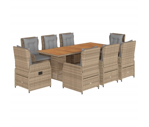 Set comedor de jardín 9 pzas con cojines ratán sintético beige