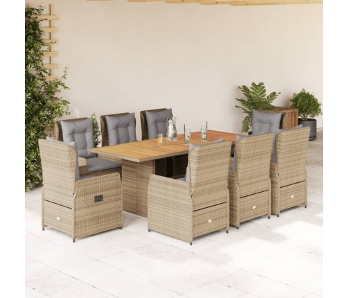 Set comedor de jardín 9 pzas con cojines ratán sintético beige
