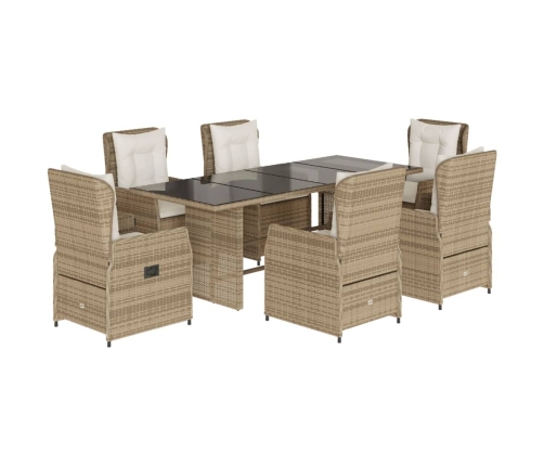 Set comedor de jardín 7 pzas con cojines ratán sintético beige