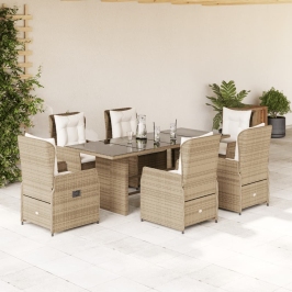 Set comedor de jardín 7 pzas con cojines ratán sintético beige