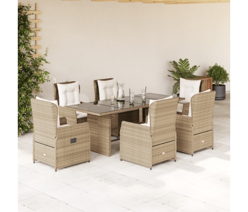 Set comedor de jardín 7 pzas con cojines ratán sintético beige