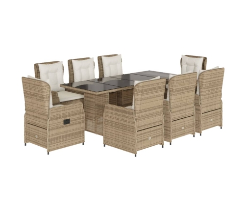 Set comedor de jardín 9 pzas con cojines ratán sintético beige