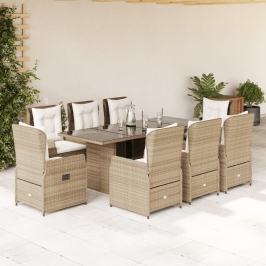 Set comedor de jardín 9 pzas con cojines ratán sintético beige