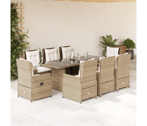 Set comedor de jardín 9 pzas con cojines ratán sintético beige