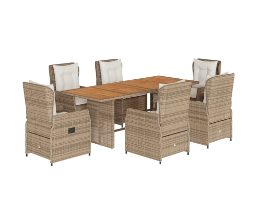 Set comedor de jardín 7 pzas con cojines ratán sintético beige