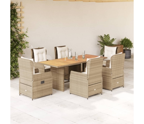 Set comedor de jardín 7 pzas con cojines ratán sintético beige