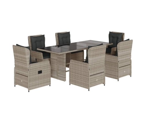 Set comedor jardín 7 pzas y cojines ratán sintético gris claro
