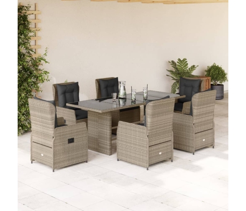 Set comedor jardín 7 pzas y cojines ratán sintético gris claro