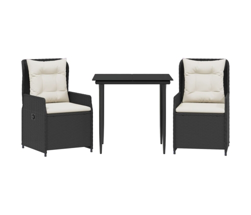 Set comedor de jardín 3 pzas con cojines ratán sintético negro