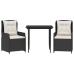Set comedor de jardín 3 pzas con cojines ratán sintético negro
