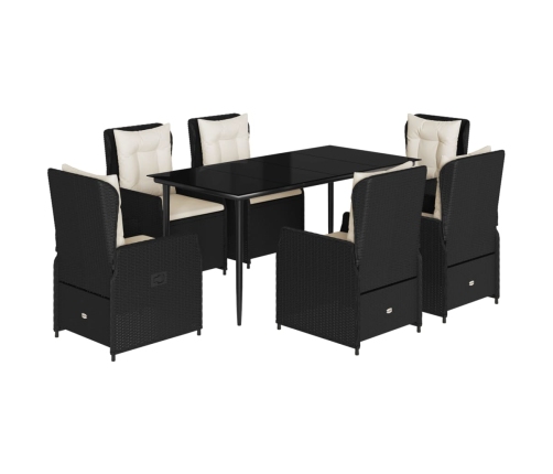 Set de comedor de jardín 7 pzas y cojines ratán sintético negro
