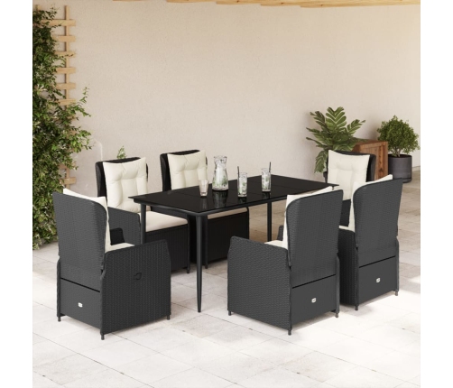 Set de comedor de jardín 7 pzas y cojines ratán sintético negro