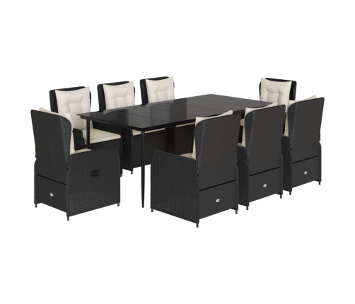 Set de comedor de jardín 9 pzas y cojines ratán sintético negro