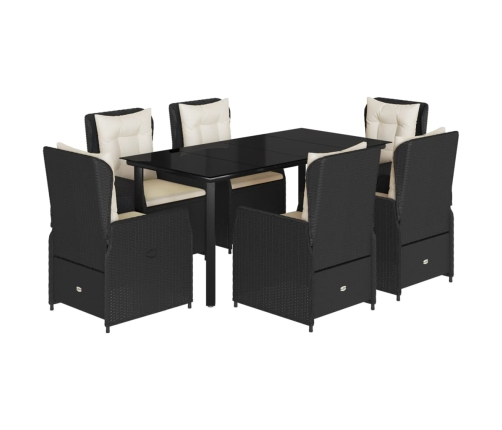 Set de comedor de jardín 7 pzas y cojines ratán sintético negro