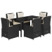Set de comedor de jardín 7 pzas y cojines ratán sintético negro