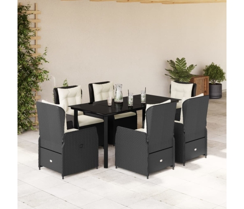 Set de comedor de jardín 7 pzas y cojines ratán sintético negro