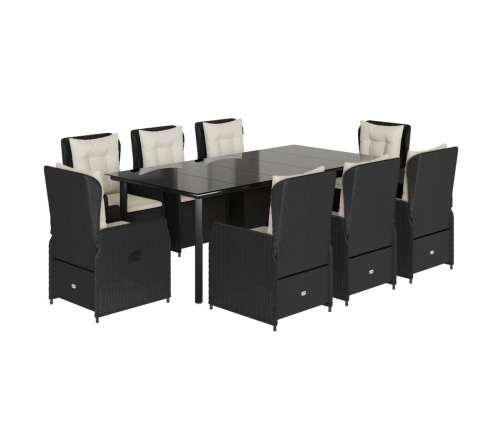 Set de comedor de jardín 9 pzas y cojines ratán sintético negro