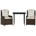 Set comedor de jardín 3 piezas y cojines ratán sintético marrón