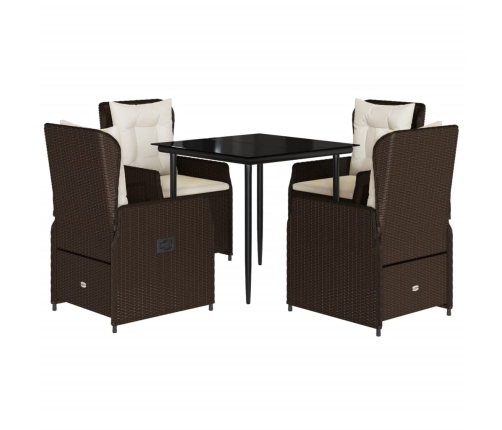 Set comedor de jardín 5 piezas y cojines ratán sintético marrón