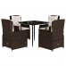 Set comedor de jardín 5 piezas y cojines ratán sintético marrón