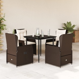 Set comedor de jardín 5 piezas y cojines ratán sintético marrón