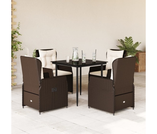 Set comedor de jardín 5 piezas y cojines ratán sintético marrón