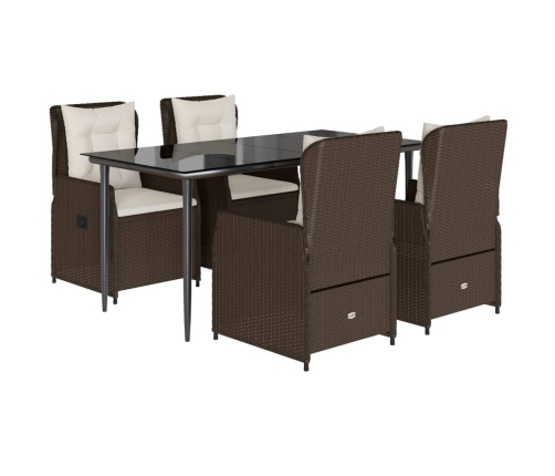 Set comedor de jardín 5 piezas y cojines ratán sintético marrón