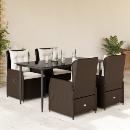 Set comedor de jardín 5 piezas y cojines ratán sintético marrón