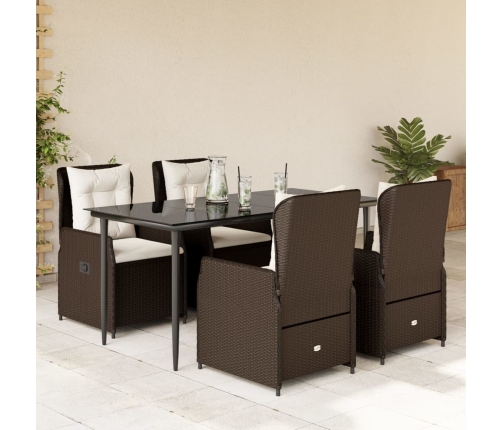 Set comedor de jardín 5 piezas y cojines ratán sintético marrón