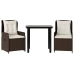 Set comedor de jardín 3 piezas y cojines ratán sintético marrón