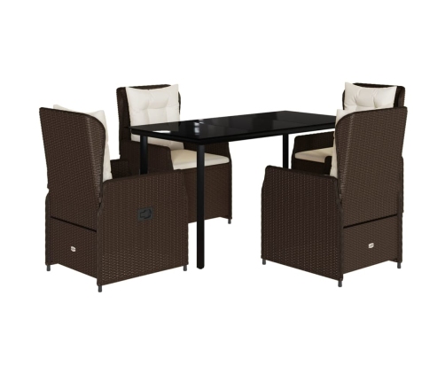 Set comedor de jardín 5 piezas y cojines ratán sintético marrón